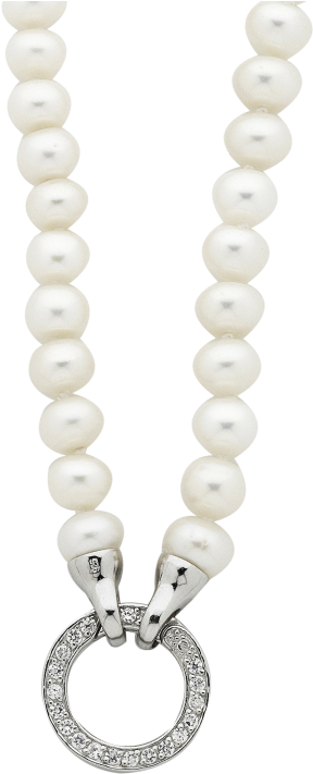 Sterling Silver Pearl & Cz Necklet - Chain (606x774), Png Download