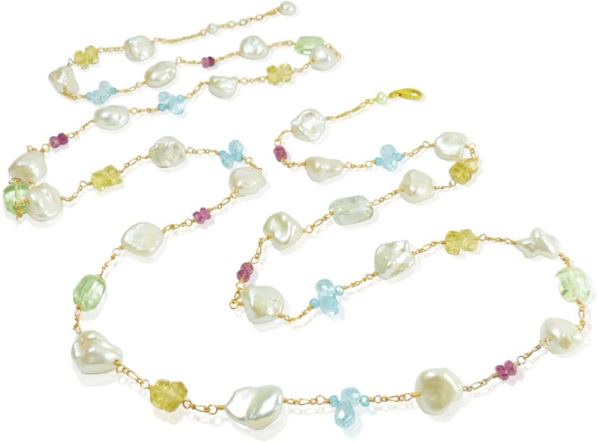 Pearl And Gems Necklace - Necklace (870x1110), Png Download