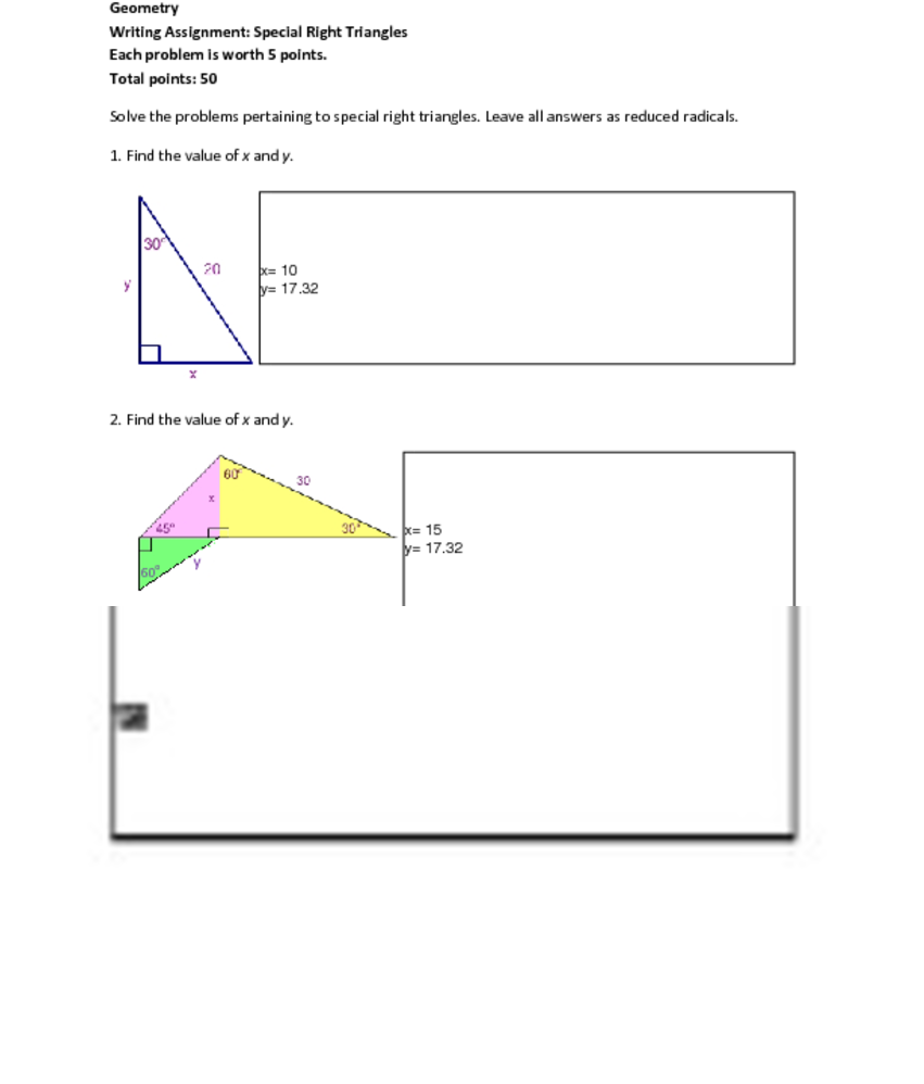 Solution Movip Special Right Triangles Worksheet Studypool - Diagram (850x1100), Png Download