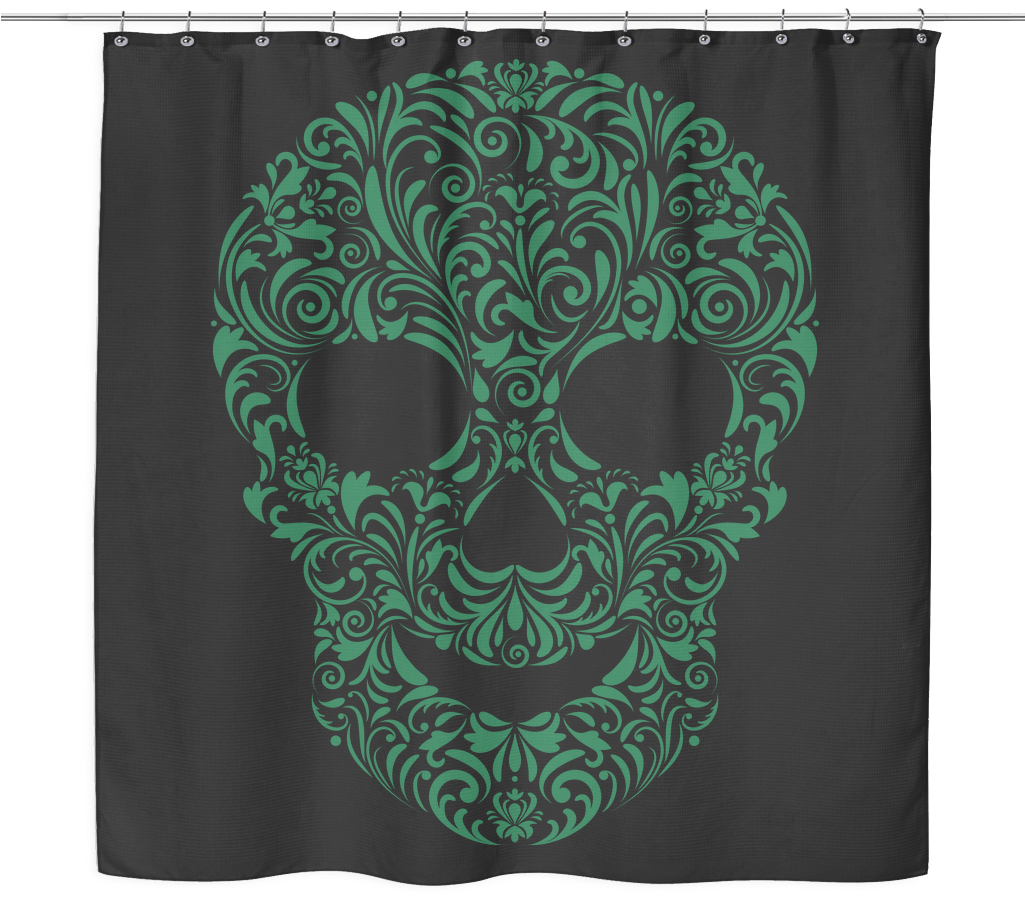 Green With Envy Sugar Skull Shower Curtain - Floral Design (1024x1024), Png Download