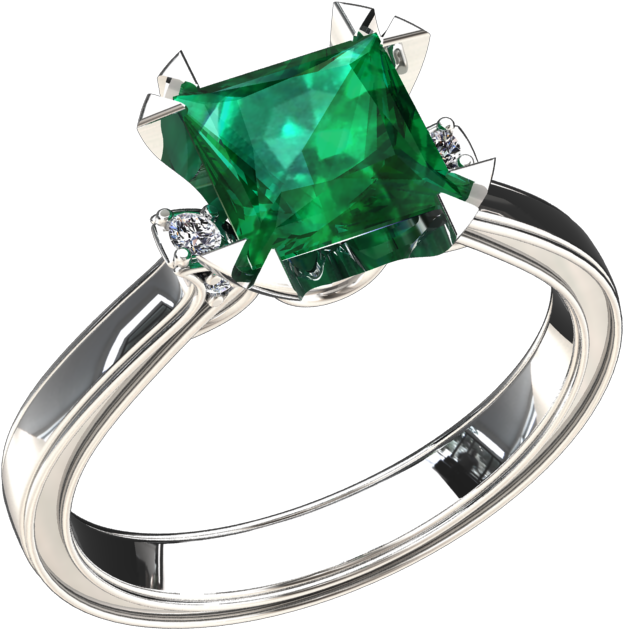 35 Carat Lab Grown Emerald Solitaire 14k Gold Ring - Princess Cut (960x720), Png Download