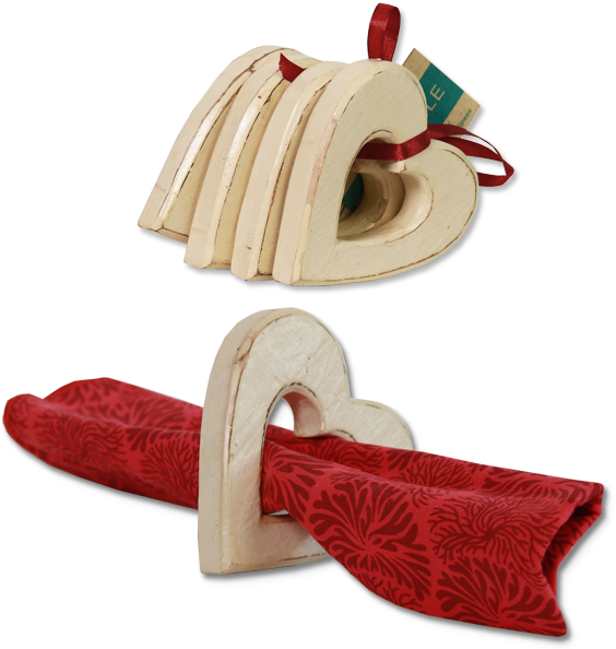 Cream Heart Napkin Rings, Set Of - Wood (600x600), Png Download