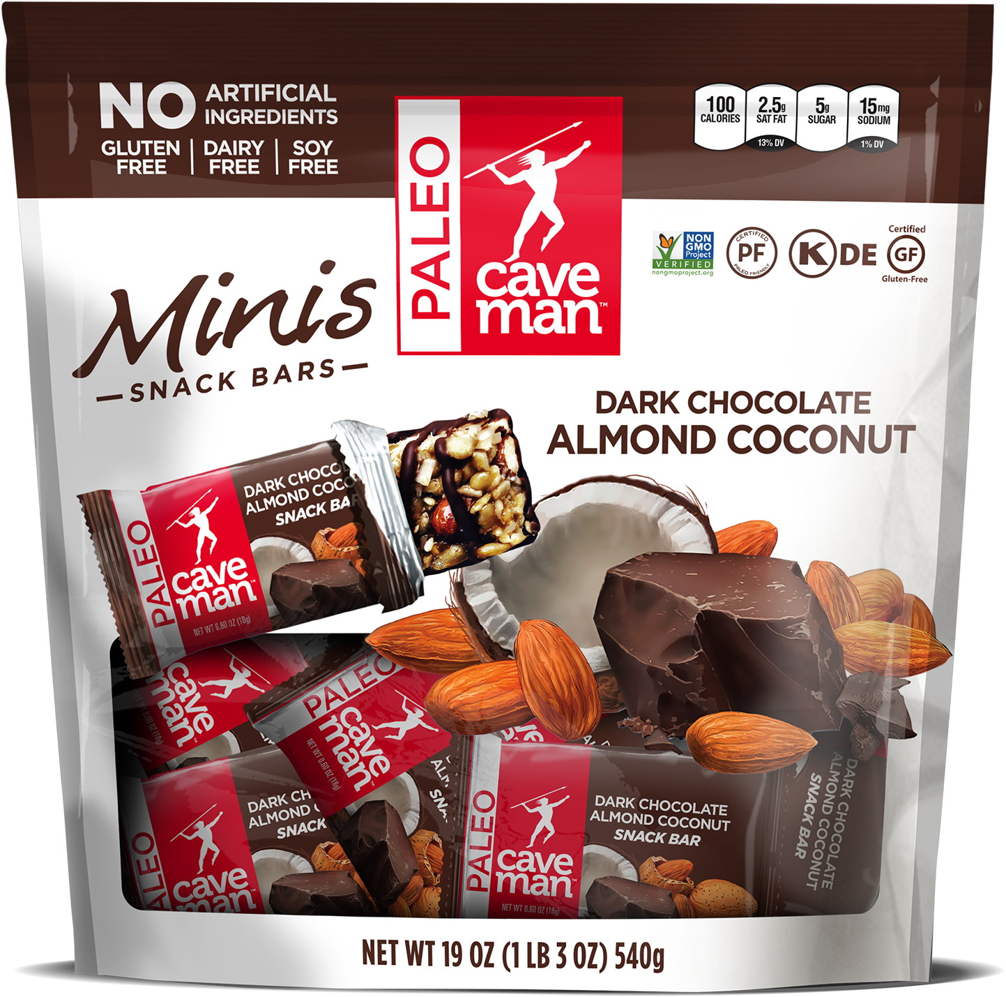 Dark Chocolate Almond Coconut Minis - Caveman Foods (1500x1488), Png Download