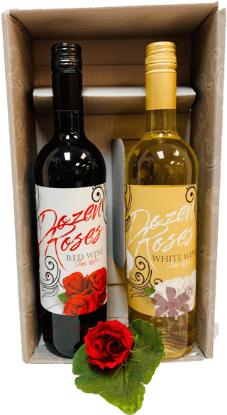 Red & Yellow Roses Wine Gift Basket, Dozen Roses Wine, - Garden Roses (480x640), Png Download