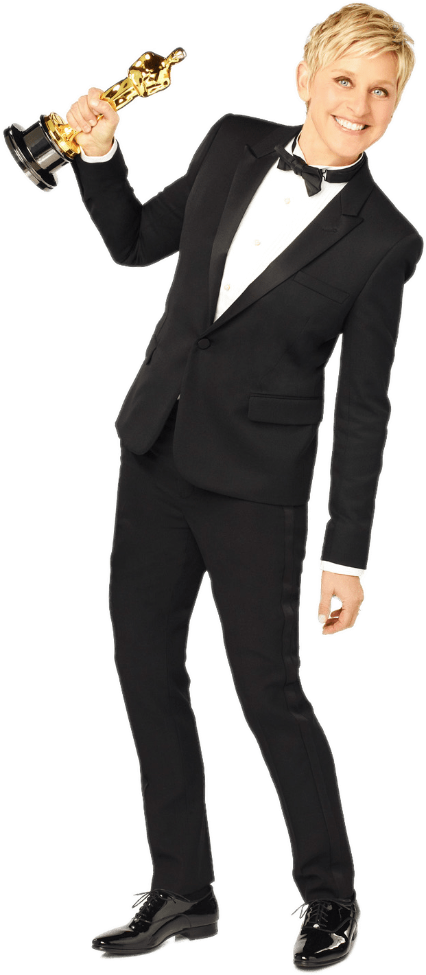 Ellen Degeneres Holding Oscar Png - Ellen Degeneres Oscar 2014 (1047x1572), Png Download