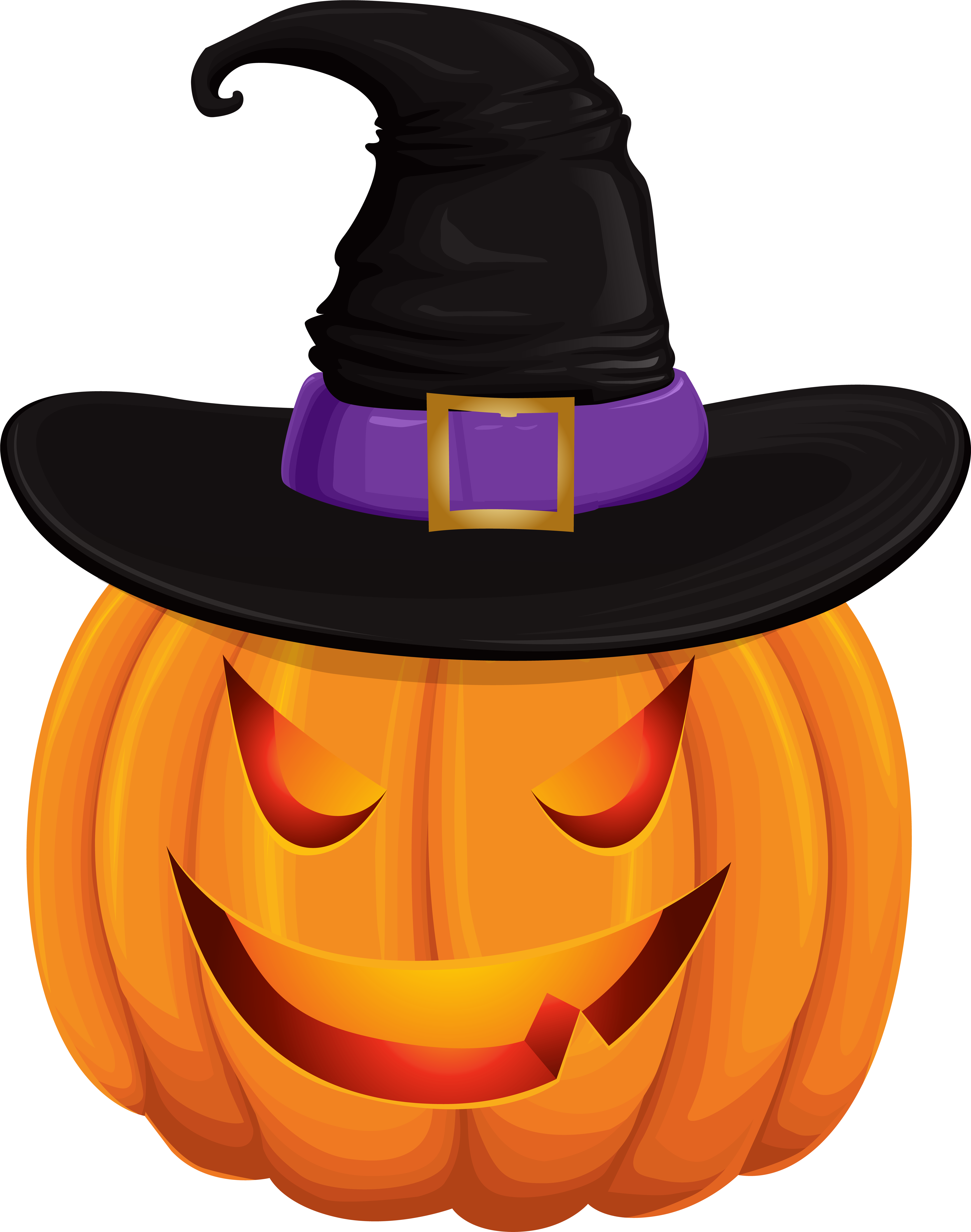 Halloween Pumpkin With Witch Hat Transparent Clip Art (6305x8000), Png Download