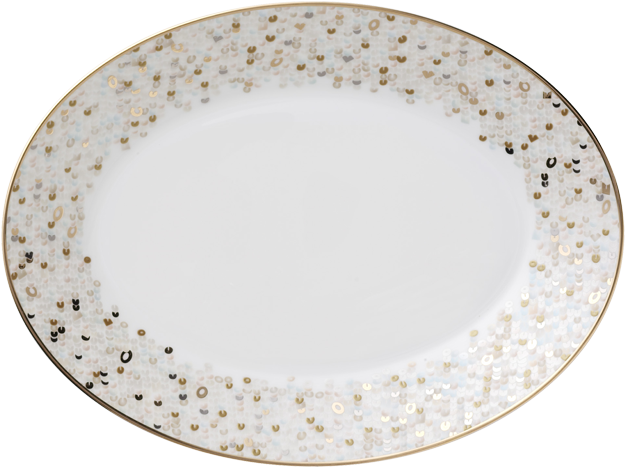 Spangles White Oval Platter 10 1/4" - Nikko Spangles Shimmering Bone China Platter, Taupe/blue/gold (720x720), Png Download