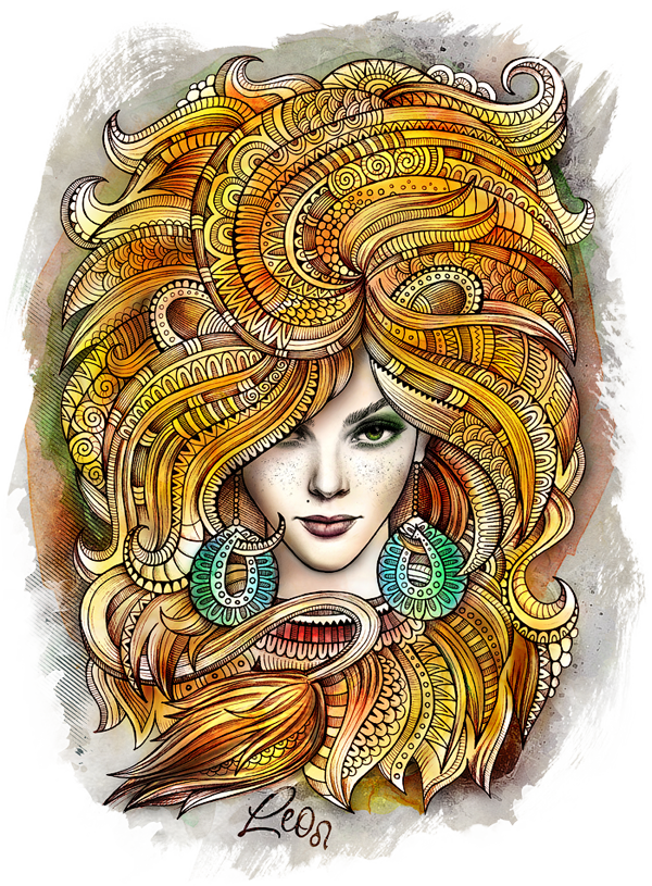 Zodiac Drawing Watercolor Graphic Free Library - Leo (600x815), Png Download