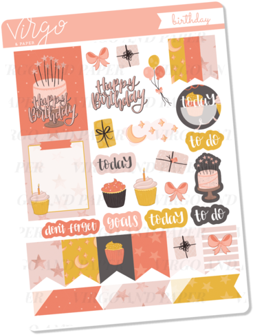 Happy Birthday Decorative Sticker Sheet - Paper (500x500), Png Download