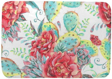 Watercolor Seamless Pattern With Roses, Cactus Bath - Watercolor Painting (400x400), Png Download