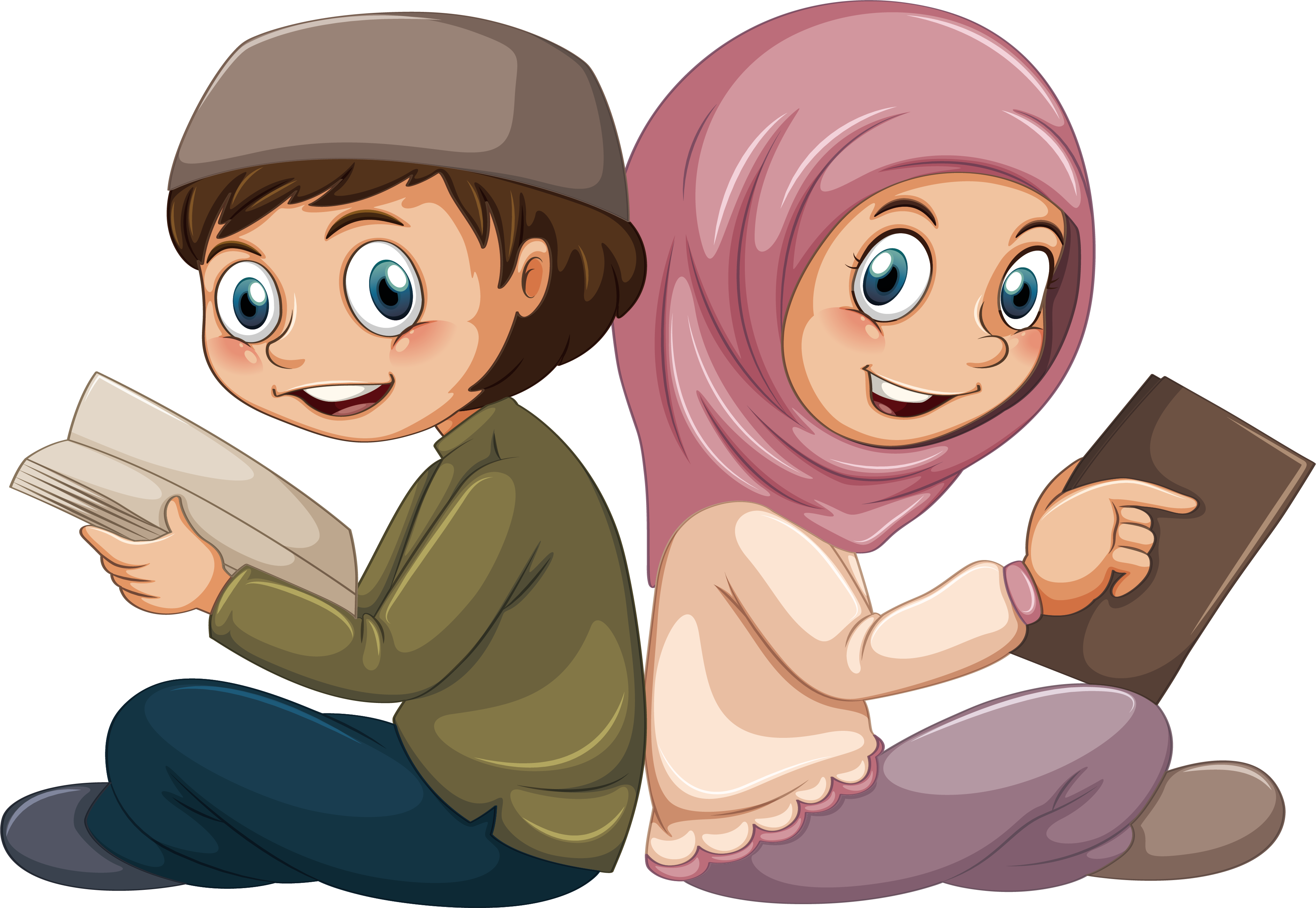 Islam Muslim Boy Illustration - Muslim Cartoon Reading (3772x2604), Png Download
