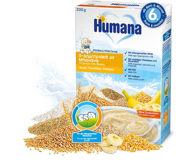 Milk Cereal 5-cereals With Banana - Каша Хумана (1000x650), Png Download