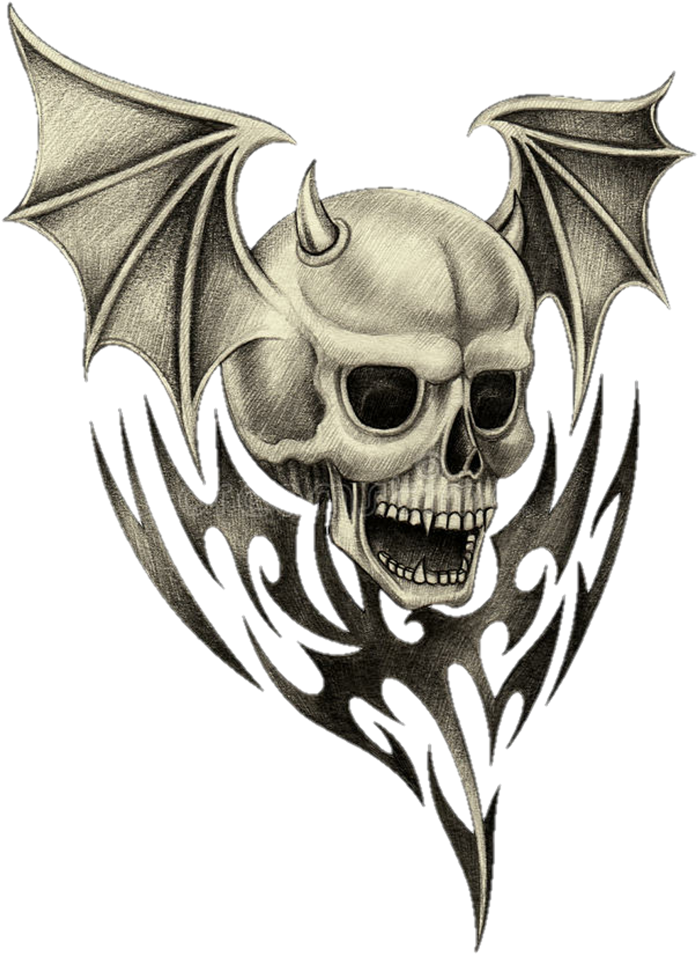 Tattoo Sticker - Skulls With Wings Drawings (1024x1405), Png Download