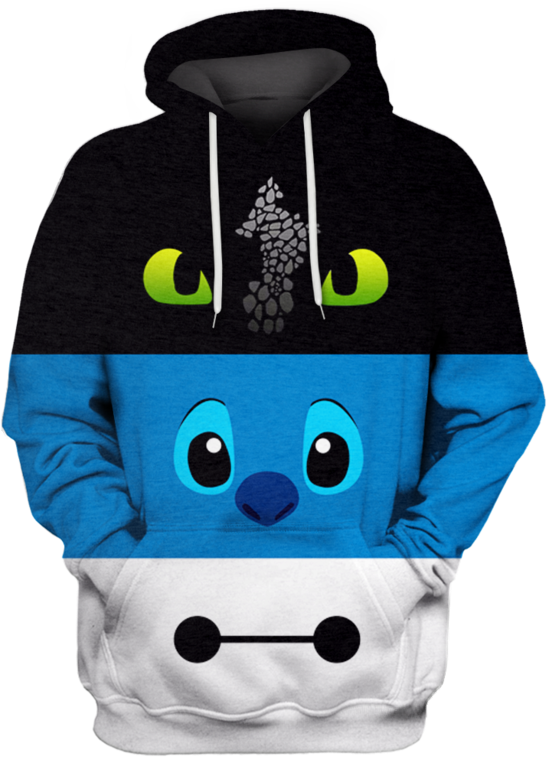 3d Toothless Stitch And Baymax Tshirt - Stitch Baymax And Toothless (800x799), Png Download