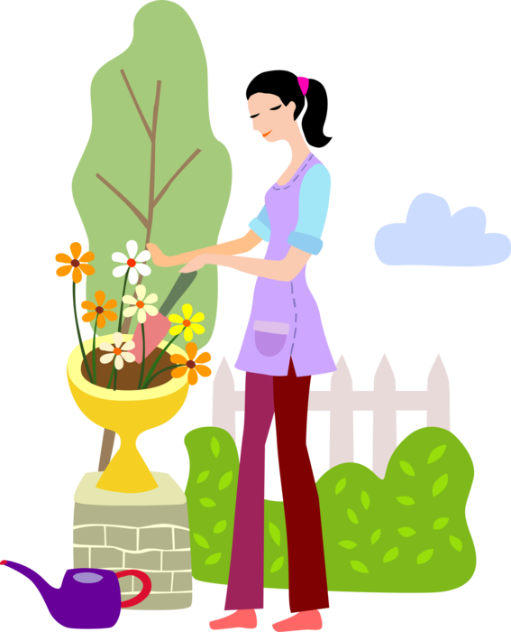 Vector Illustration Of Gardener Plants Flowers With - Planting Flowers (567x700), Png Download