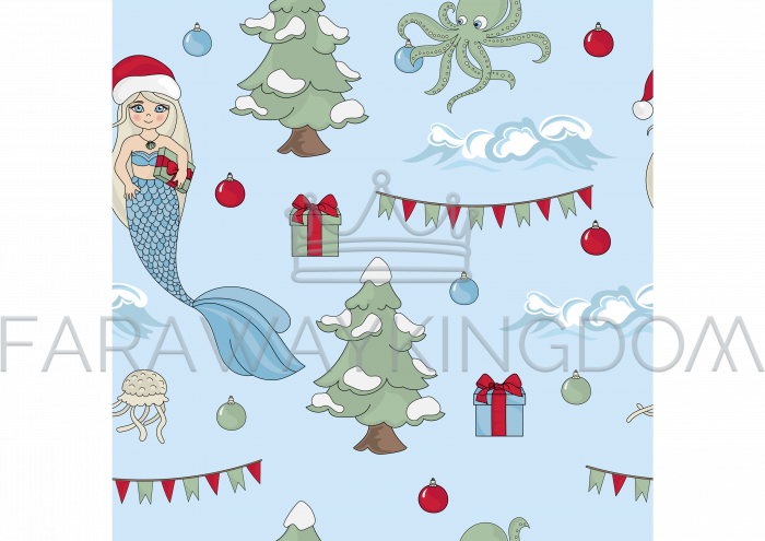 Mermaid Celebrate New Year Seamless Pattern Vector - Illustration (700x495), Png Download