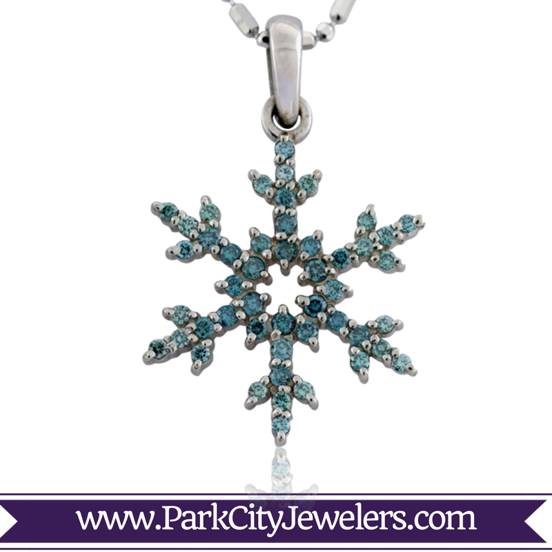 Blue Diamond Pave Diamond Snowflake Necklace - Engagement Ring Colored Stone Gold (800x800), Png Download