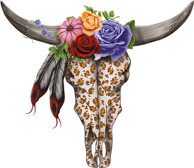 Bull Skull And Flower (675x675), Png Download