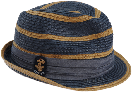 Scotch Shrunk Striped Straw Fedora Fashion For - Fedora (450x750), Png Download