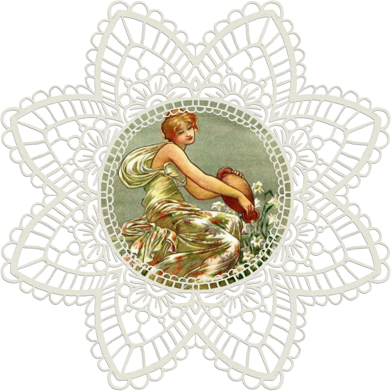 Lace Vintage Woman - Angel (1280x1278), Png Download