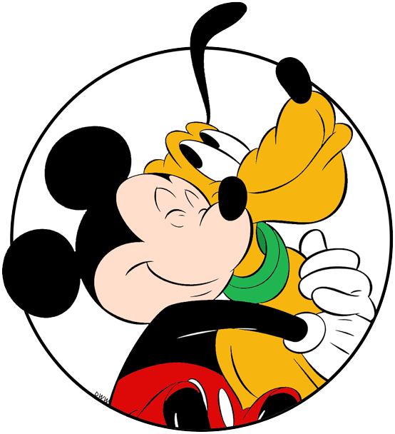 Mickey Hugging Pluto Circle - Cartoon (554x608), Png Download