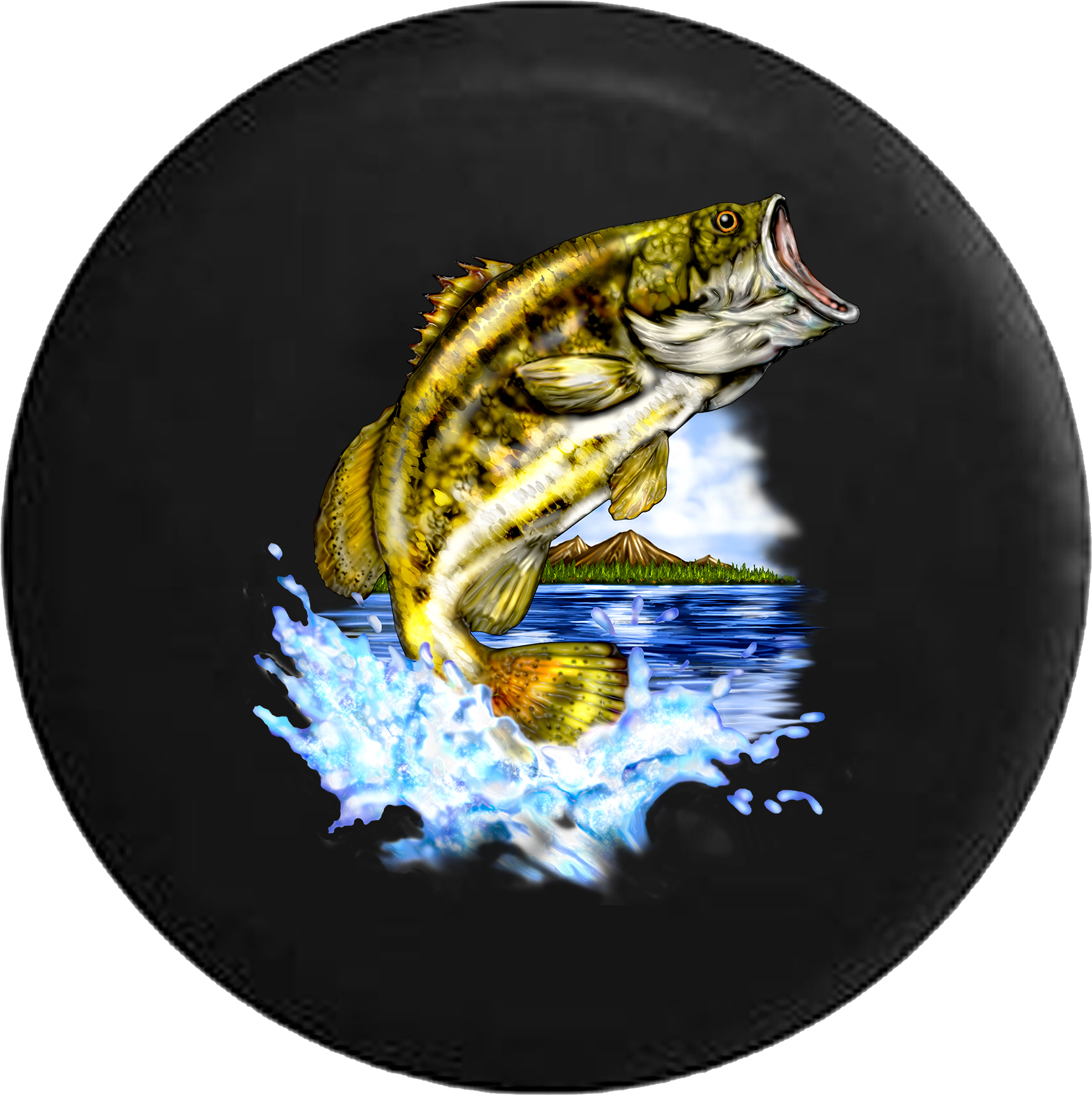 Bass Fish Leaping From The Lake Fishing Rv Camper Spare - Big Mouth Bass (1721x1725), Png Download