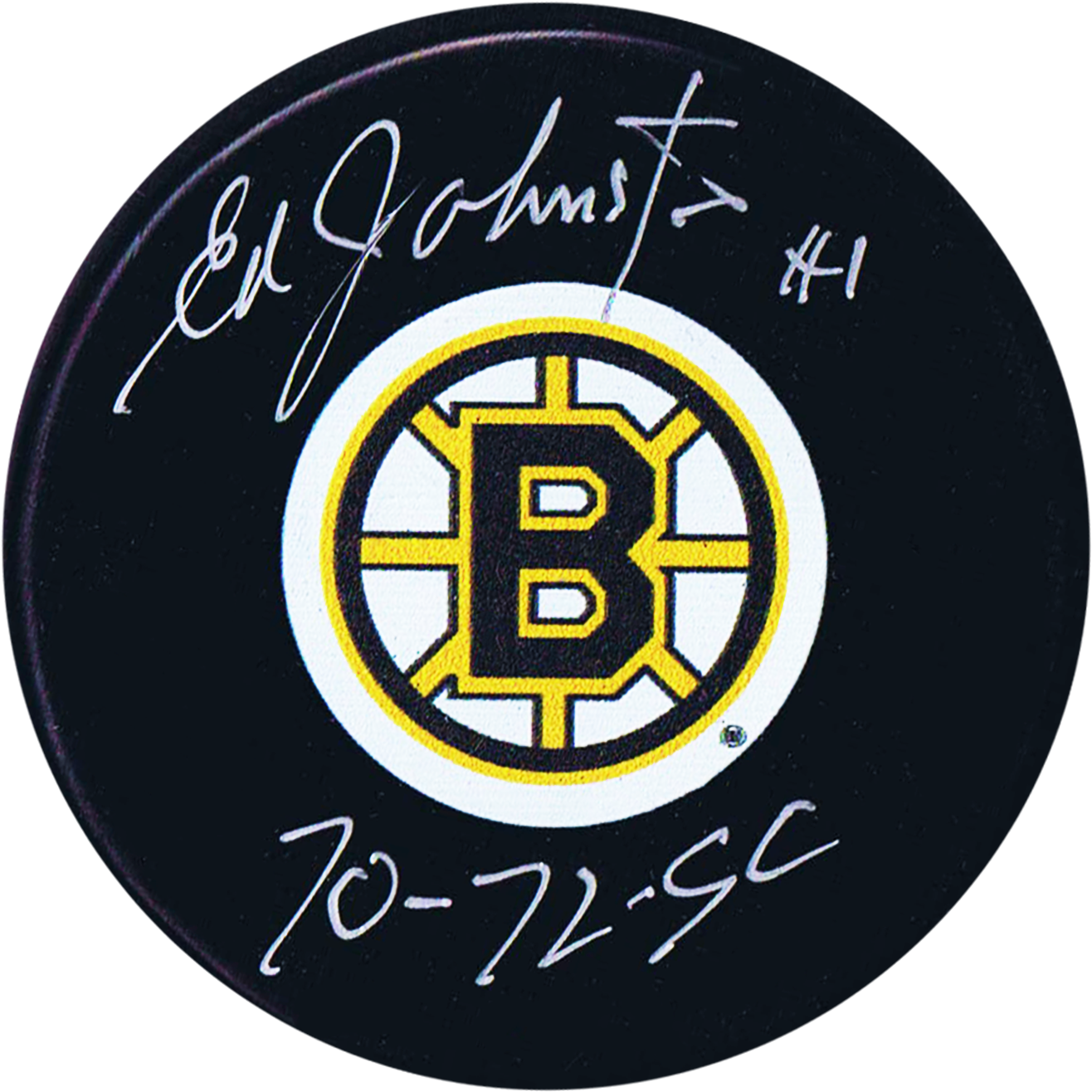 Ed Johnston Boston Bruins Autographed 70-72 Sc Puck - Np Name (1334x1365), Png Download