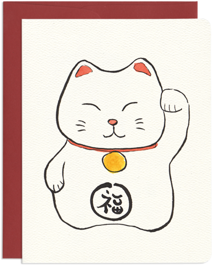 Good Luck Cat Greeting Card - Maneki Neko (600x600), Png Download