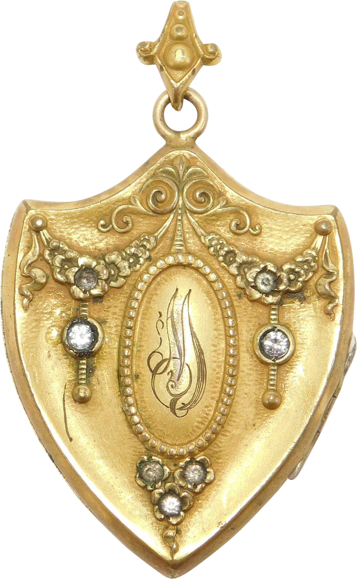 Antique Gold Filled Ornate Shield Shaped Locket Hearts - Locket (1884x1884), Png Download