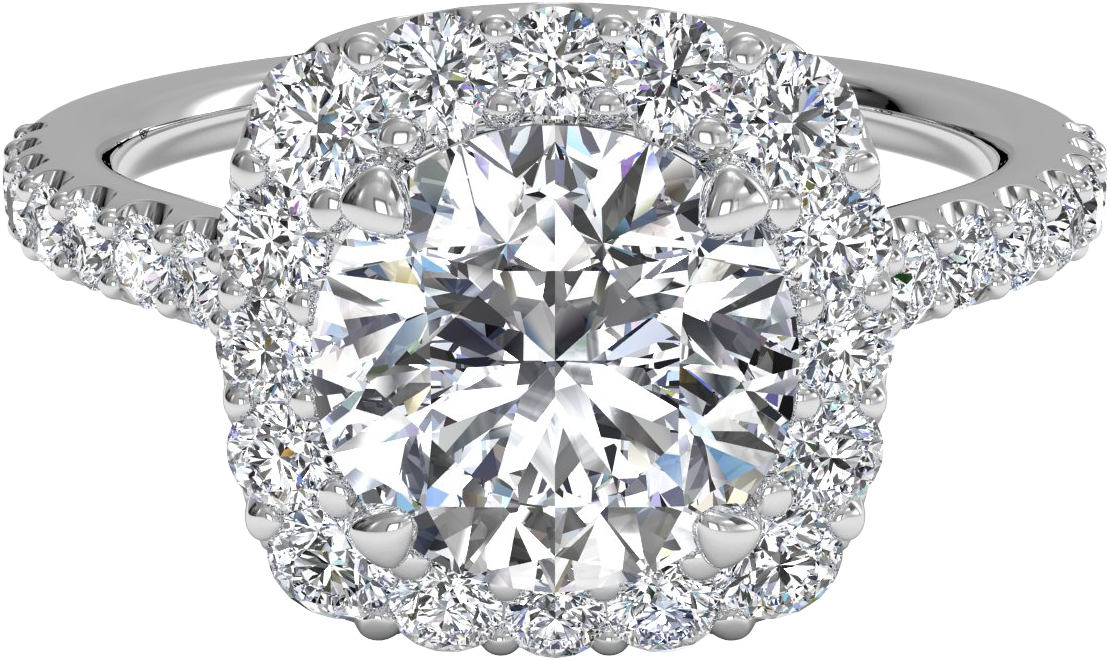French-set Halo Diamond Band Engagement Ring - Round Halo Pave Engagement Rings (1280x860), Png Download