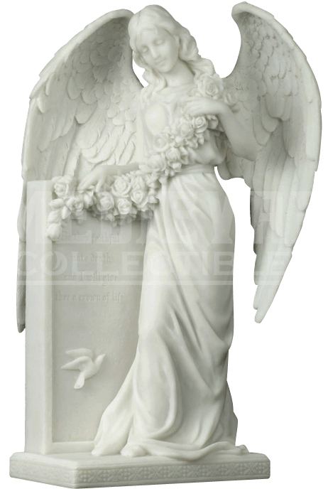 Mourning Angel Holding Flowers At A Tombstone Statue - Mourning Cross With Angels (733x733), Png Download
