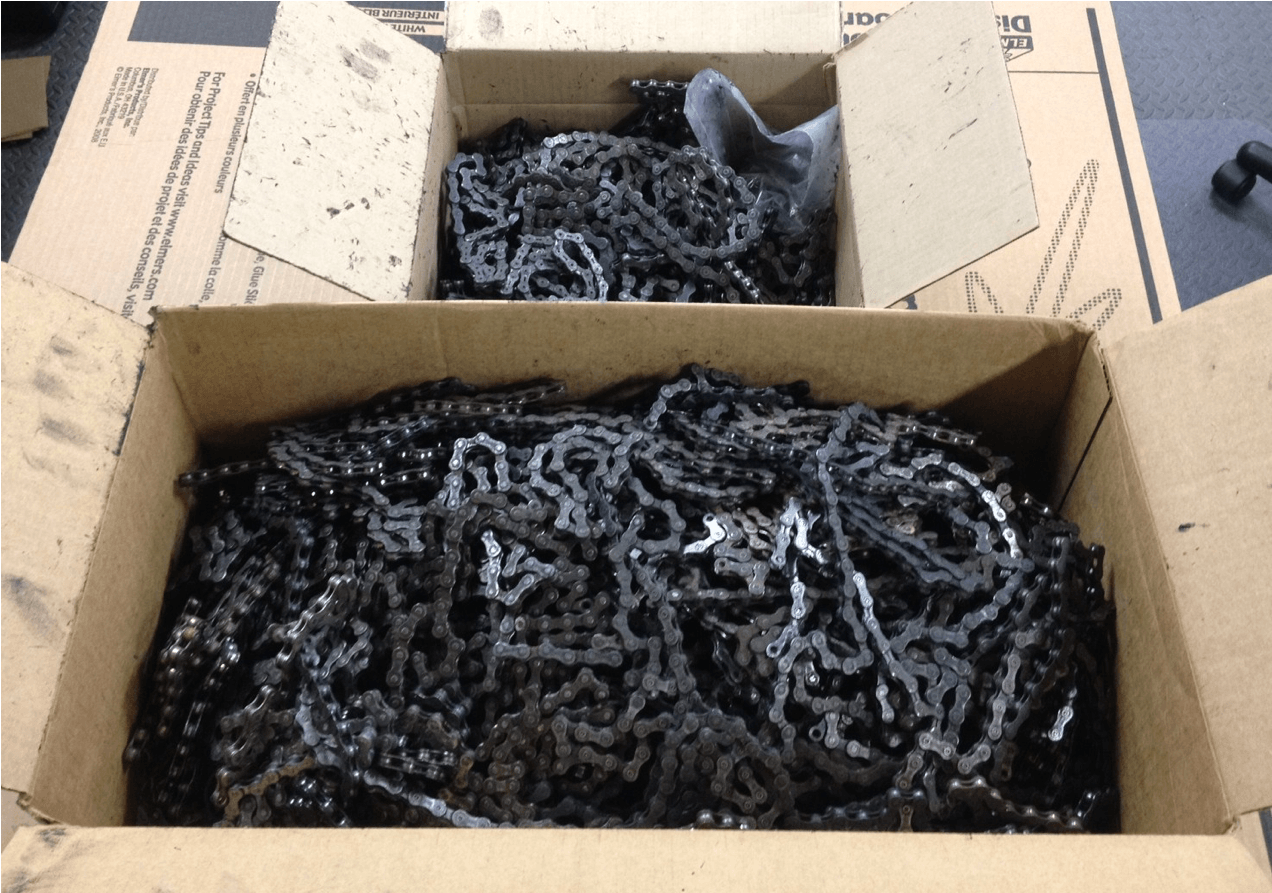 Pool Of Worn Chains As Received From The Bike Shops - Wall (3471x892), Png Download