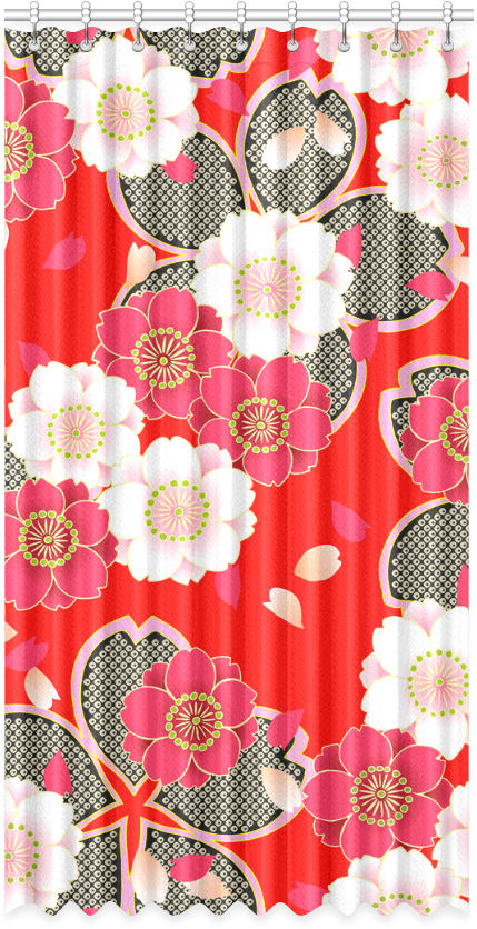 Red White Japanese Kimono Pattern Window Curtain 50" - Patchwork (1000x1000), Png Download