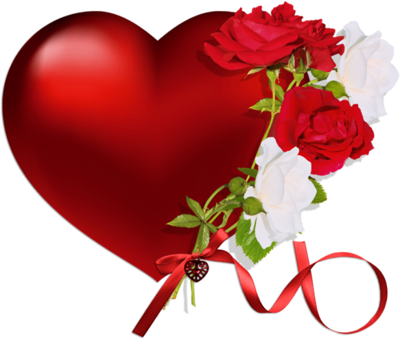 Red Hearts And Roses (600x526), Png Download