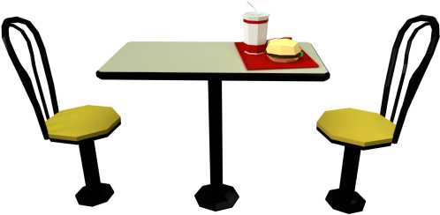 Low Poly Fast Food Meal With Table And Chairs - Table With Food Png (590x300), Png Download