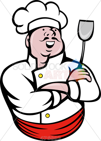 Stock Illustration Of Cartoon Drawing Of Chef Holding - Chef & Spatula Vector (340x477), Png Download