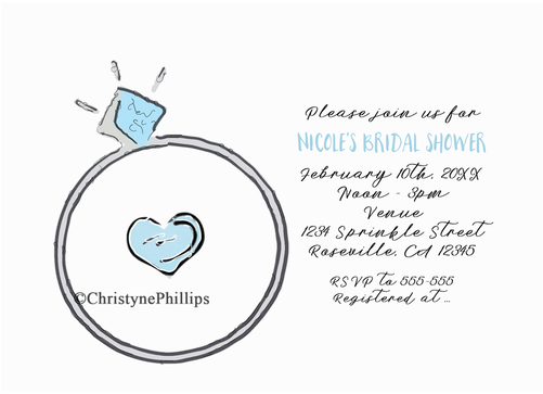 Whimsical Engagement Ring Bridal Shower Invitation - Heart (500x500), Png Download
