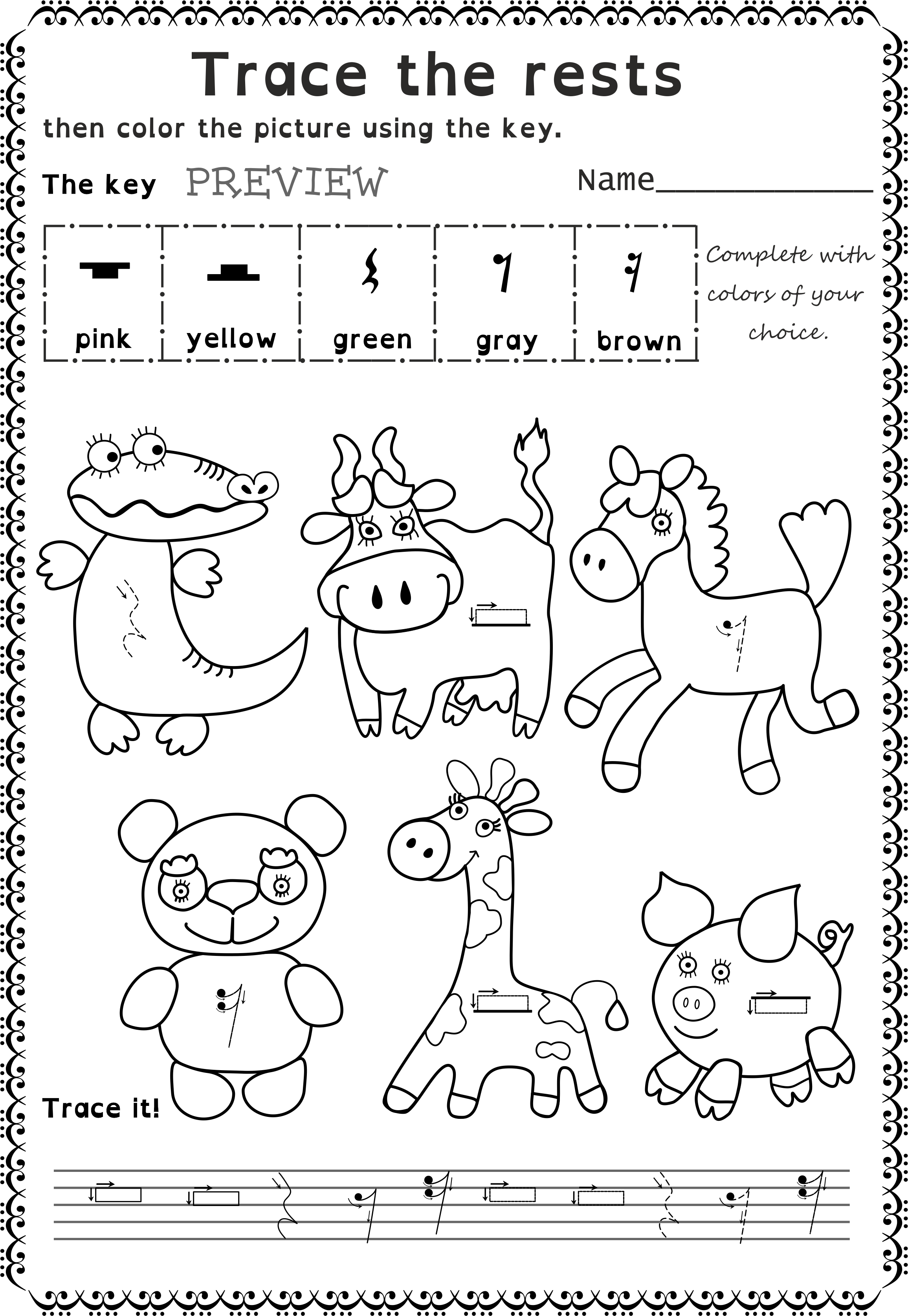 Funny Worksheets To Trace Basic Music Symbols For Younger - Music (2311x3351), Png Download