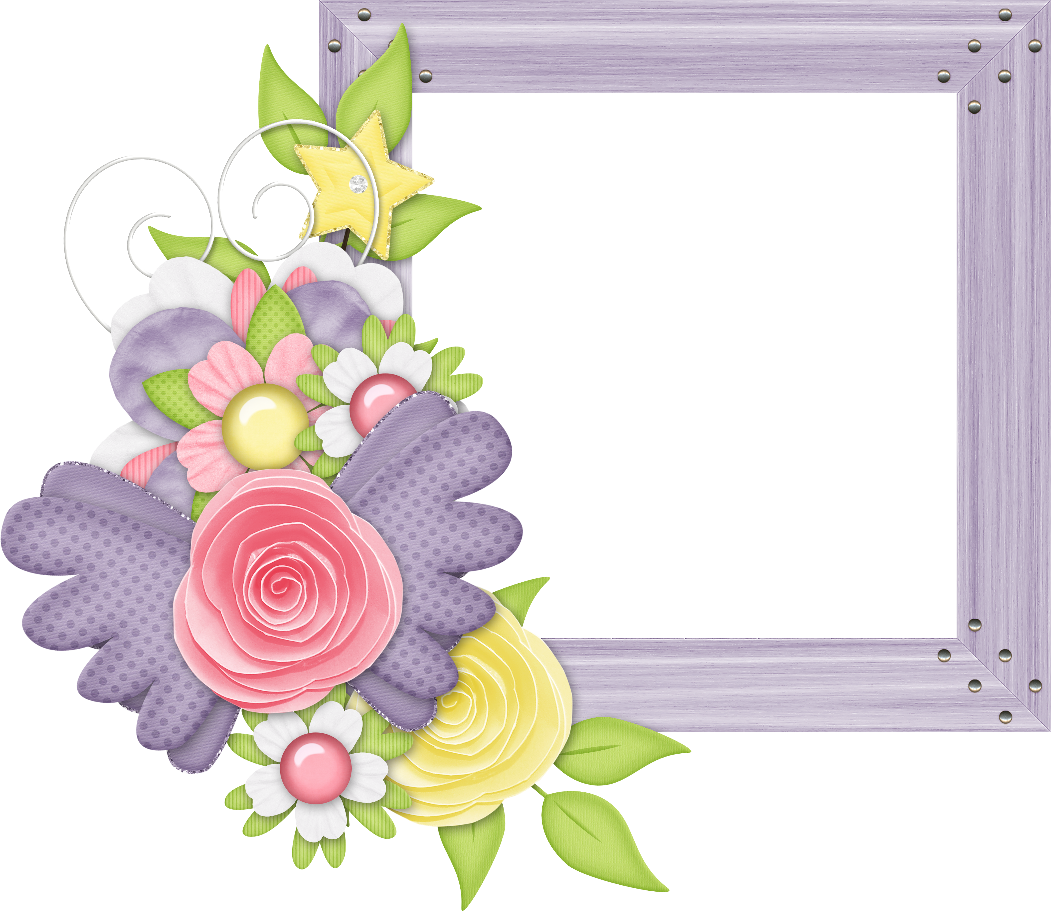 Flower Clipart Frame Design - Cute Photo Frame Design (3473x3010), Png Download