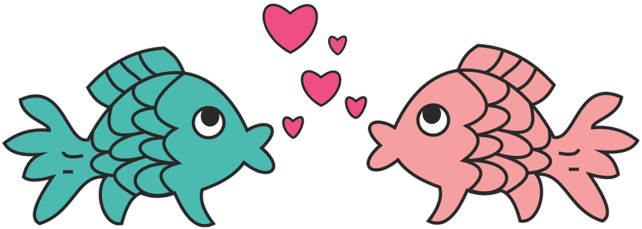 Kiss Clipart Cute - Fish In Love Clip Art (900x321), Png Download
