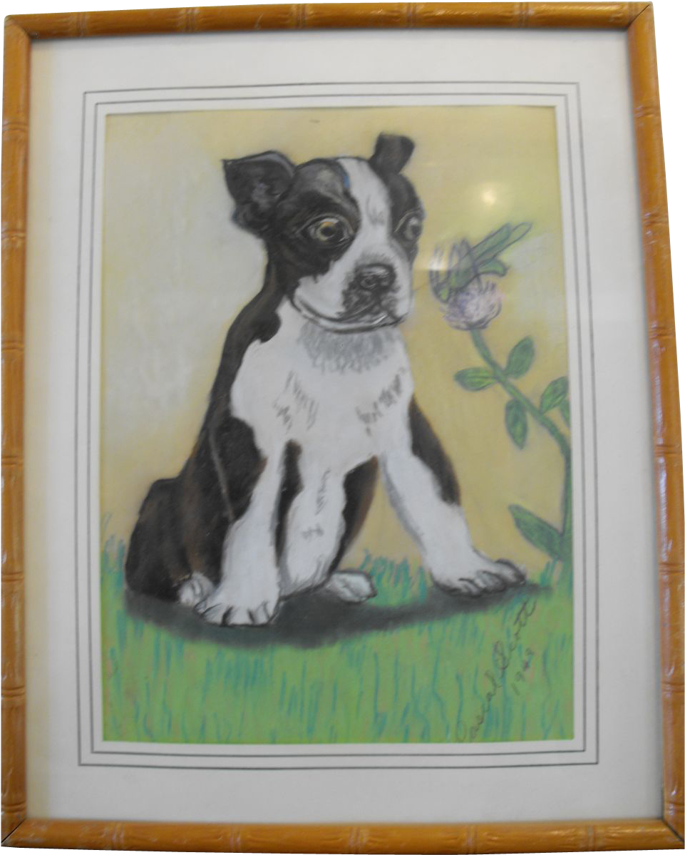 Boston Terrier Pastel Painting Signed Dated - Painting (1198x1198), Png Download