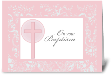 2790 Christening, Pink Lace, Baptism Greeting Card - Baptism (424x349), Png Download