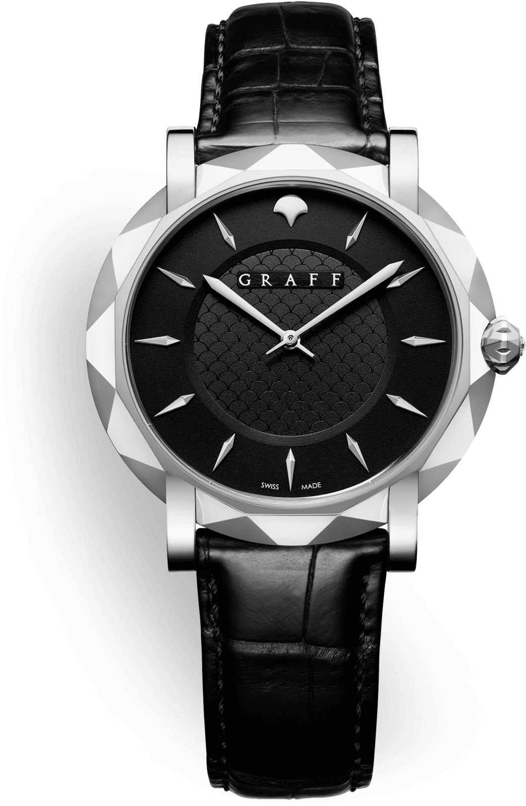 A Graffstar Slim 43mm Men's Platinum Watch With Black - Watch (1400x2000), Png Download