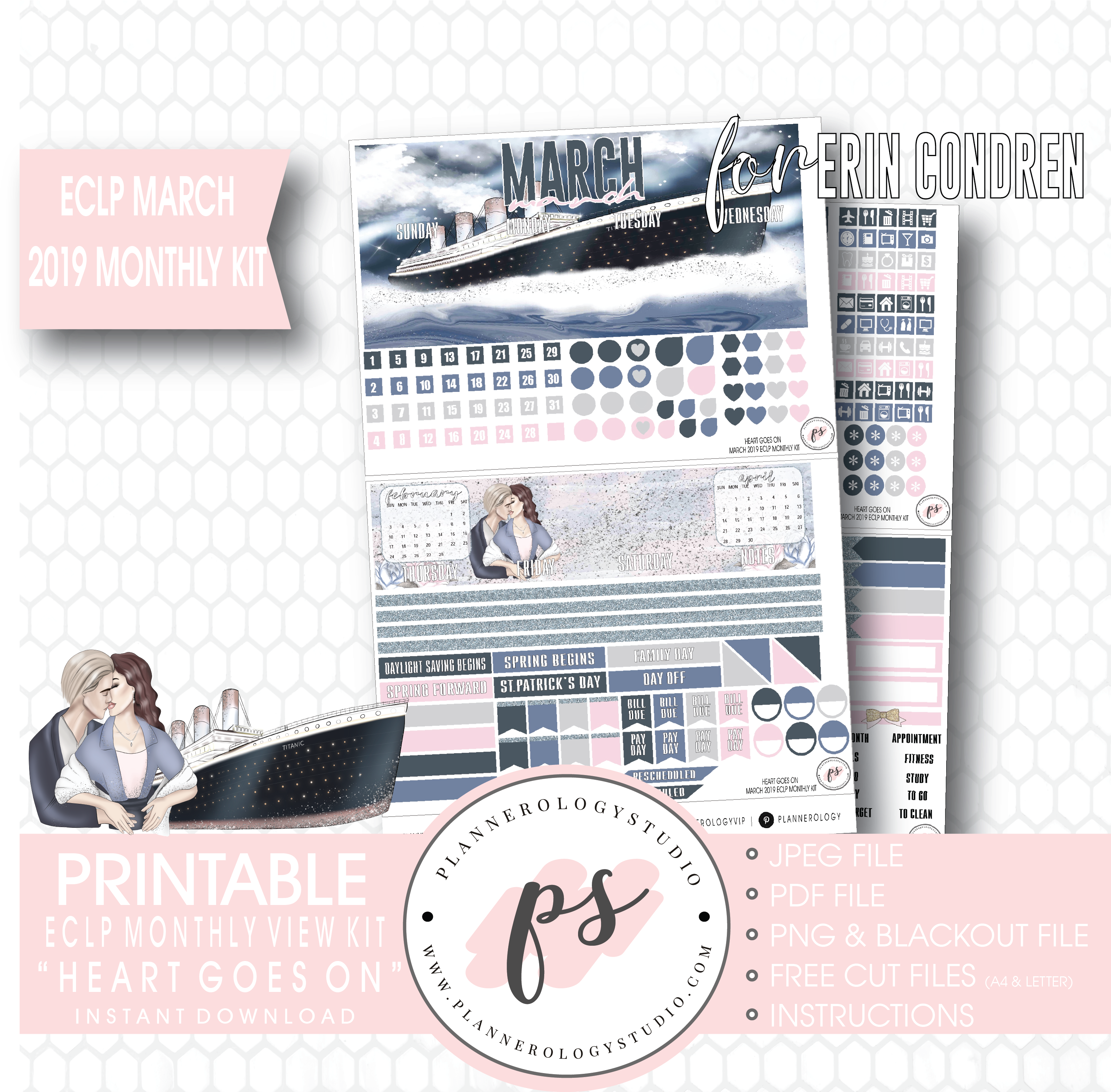 Heart Goes On March 2019 Monthly View Kit Digital Printable - Monthly Celebration January2019 (3067x3000), Png Download