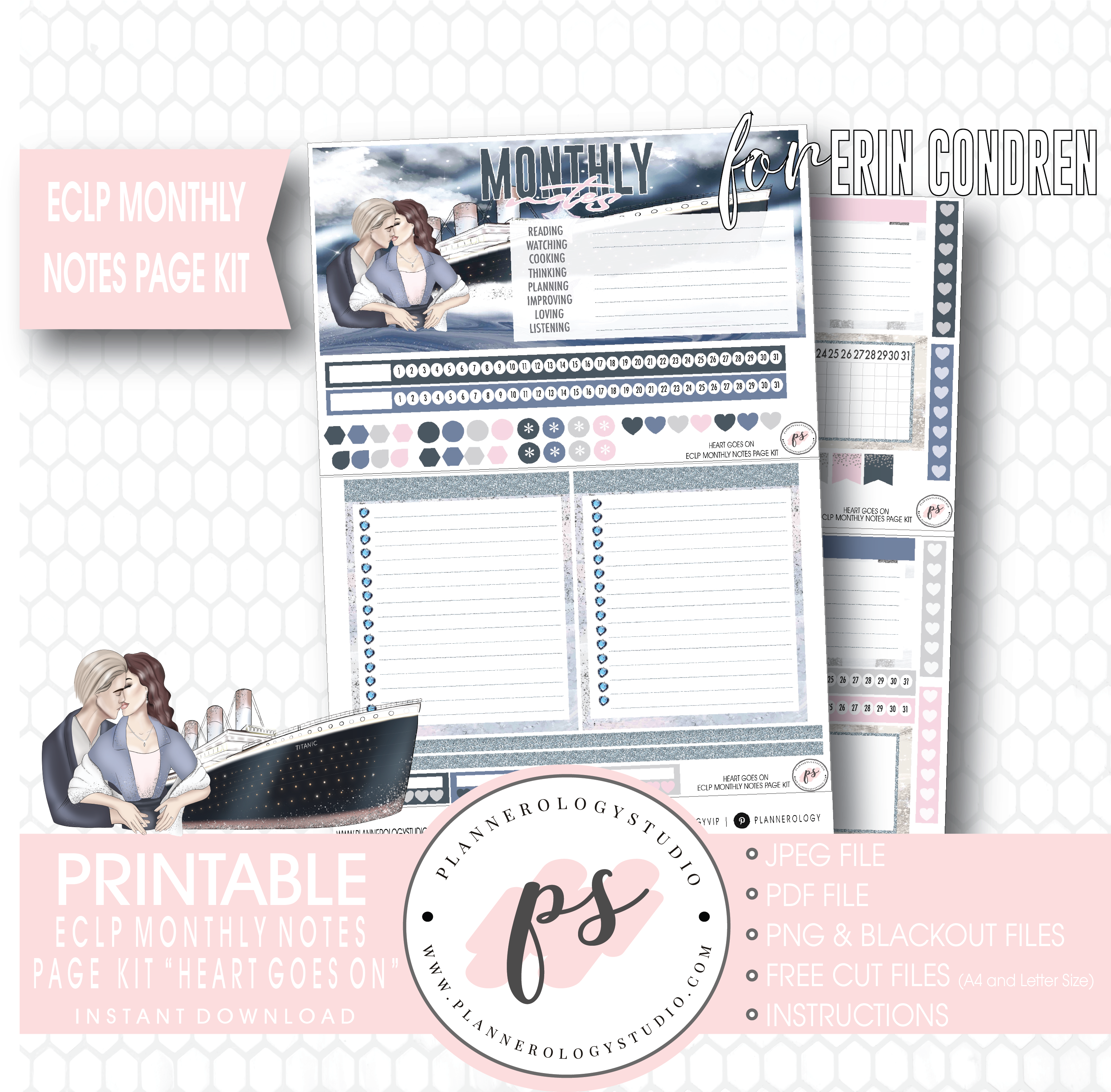 Heart Goes On Monthly Notes Page Kit Digital Printable (3067x3000), Png Download