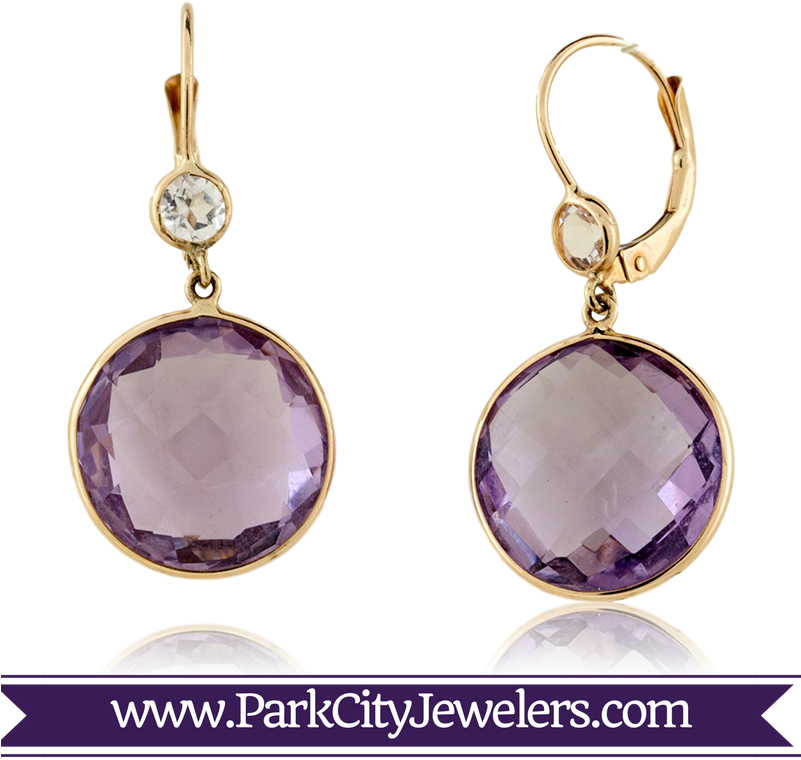 Amethyst Circle And Quartz Accented Drop Earrings - Gold Ring Colour Stone (800x800), Png Download