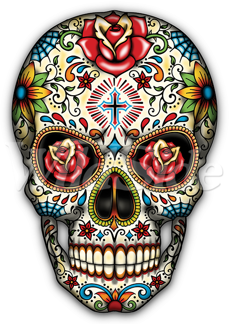 Sugar Skull With Roses - Calavera Dia De Muertos Tattoo (675x675), Png Download