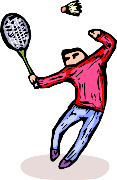 Vector Illustration Of Sport Of Badminton Player Swings (456x700), Png Download