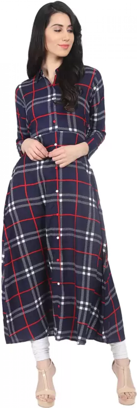 Multicolored Checkered Flared Kurti - Red Check Kurti Design (1600x1600), Png Download