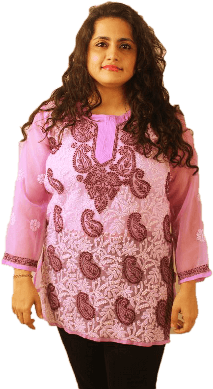 Lucknowi Short Kurti With Front Embroidery - Girl (581x871), Png Download